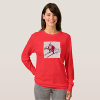 Santa Skiing women red long sleeve shirt