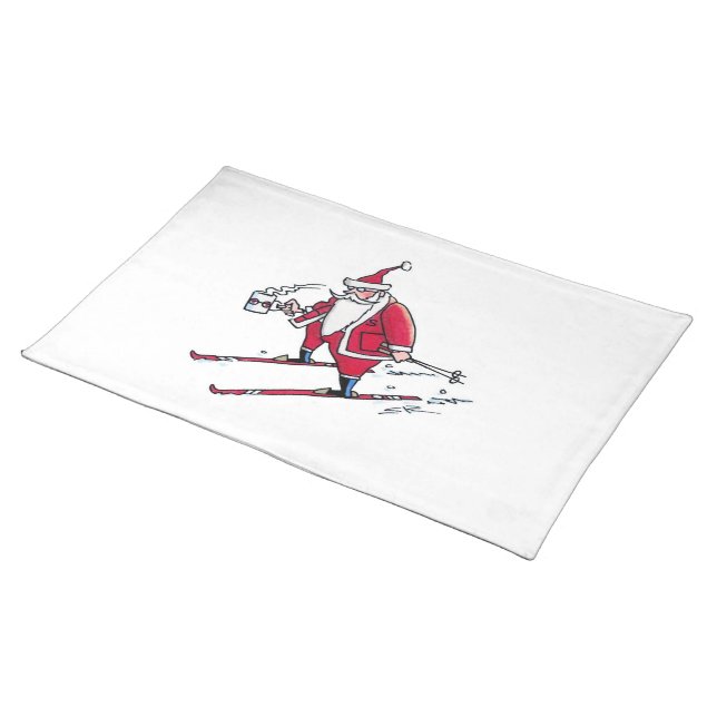 Santa Skiing woven cotton placemat (On Table)