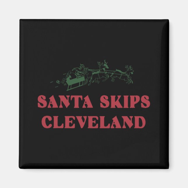 Santa Skips Cleveland Funny Santa Reindeer Xmas Ch Magnet (Front)