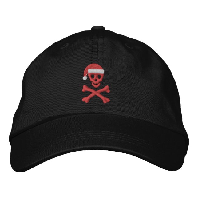 Santa Skull and Crossbones Embroidered Baseball Hat (Front)