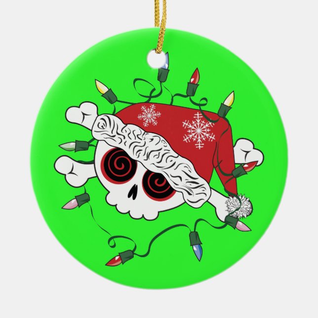 Santa Skull Ceramic Ornament (Front)