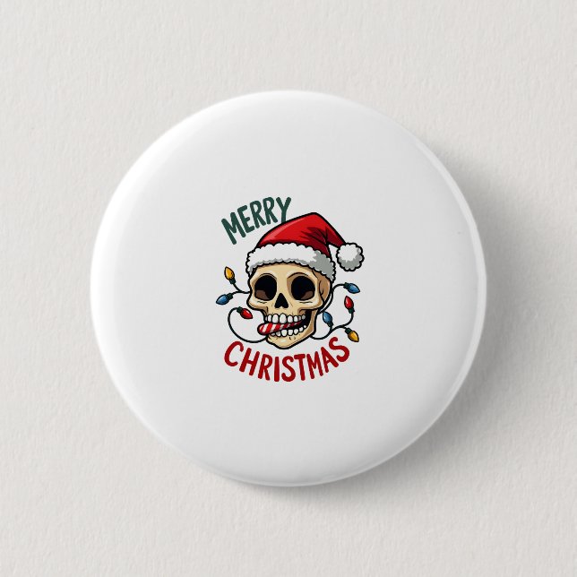 Santa Skull Hat Merry Christmas Family Matching Bo Button (Front)