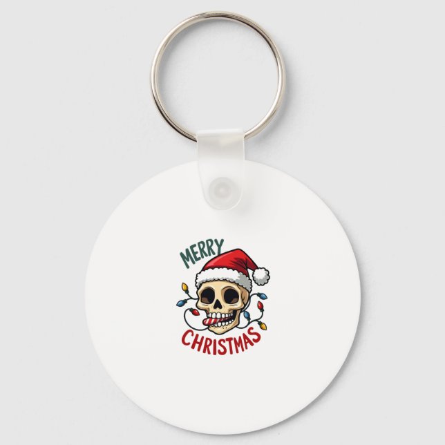 Santa Skull Hat Merry Christmas Family Matching Bo Keychain (Front)