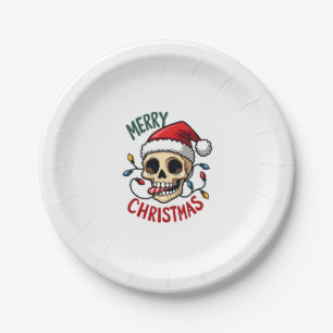 Santa Skull Hat Merry Christmas Family Matching Bo Paper Plates