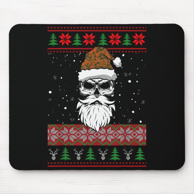 Santa Skull Ugly Christmas Sweater Camo Aesthetic  Mouse Pad (Front)