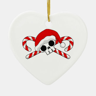 Santa Skull with Candy Canes Ceramic Ornament