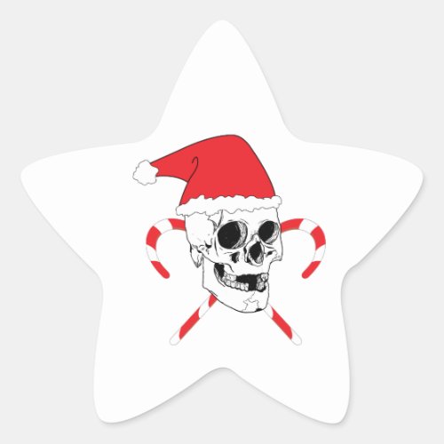 Santa Skull with Christmas Hat Star Sticker