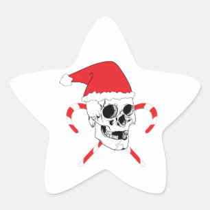 Santa Skull with Christmas Hat Star Sticker