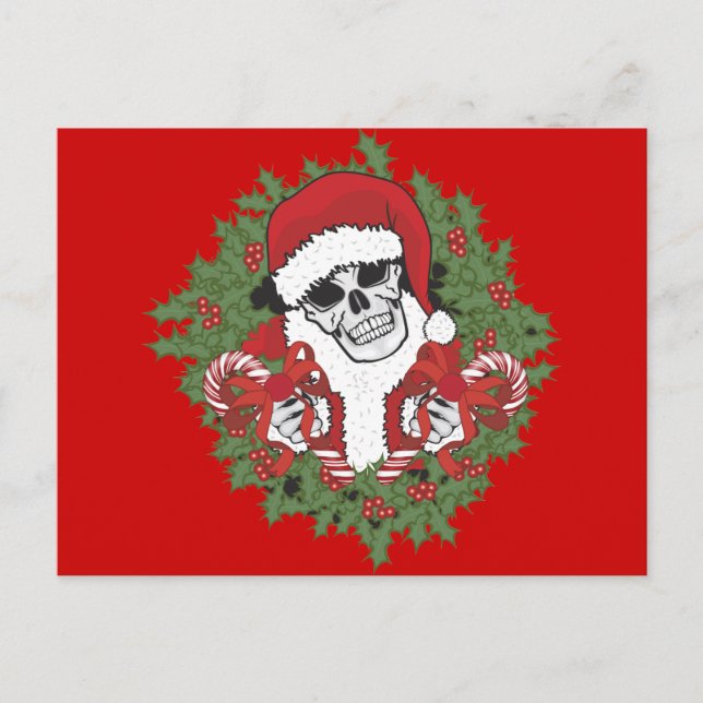 Santa Skull with Wreath Holiday Postcard (Front)
