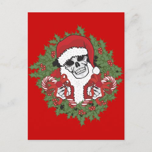 Santa Skull with Wreath Holiday Postcard