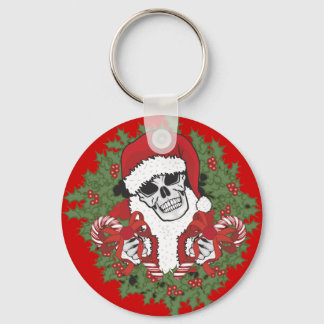 Santa Skull with Wreath Keychain