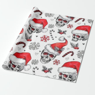 Santa Skulls and Candy Cane Wrapping Paper