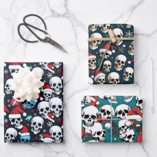 Santa Skulls Christmas Wrapping Paper Sheets