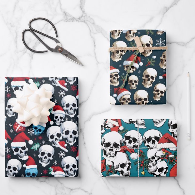 Santa Skulls Christmas Wrapping Paper Sheets (Front)