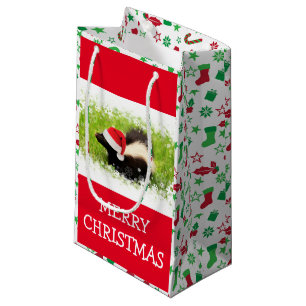 Santa Skunk With Christmas Pattern Small Gift Bag