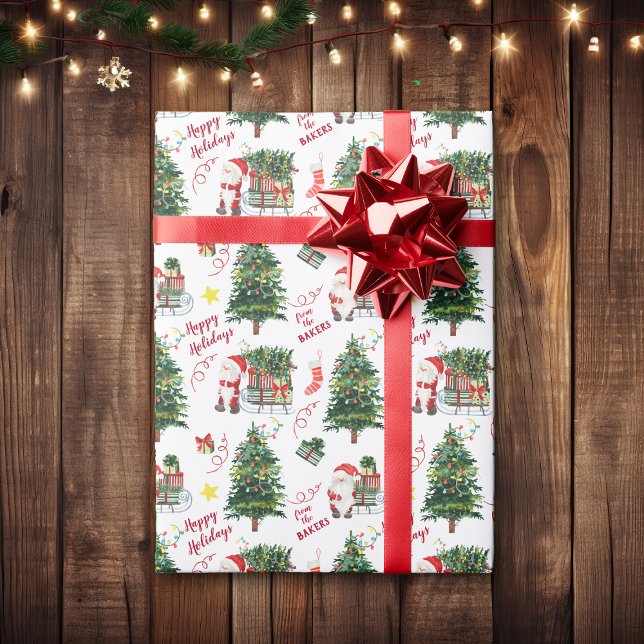 Santa Sled Christmas Tree Personalized Wrapping Paper (Creator Uploaded)