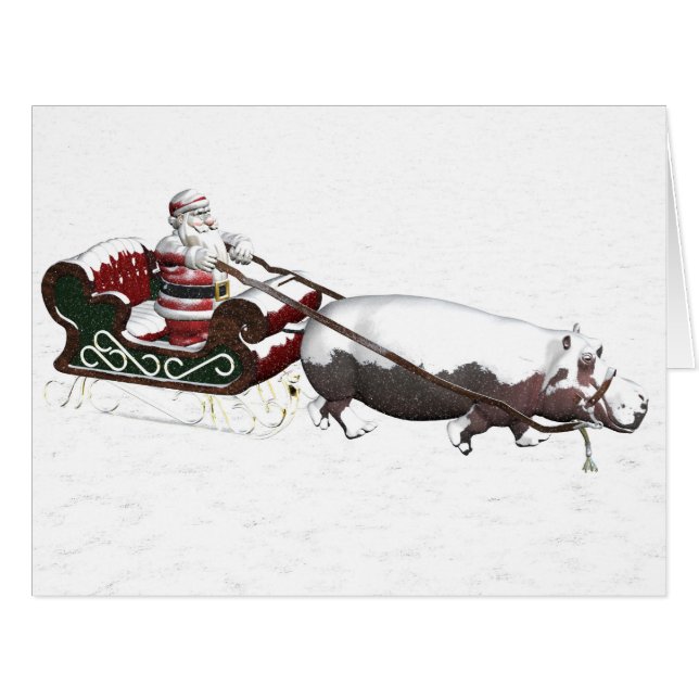 Santa Sled Pulled By Hippopotamus Cards (Front Horizontal)