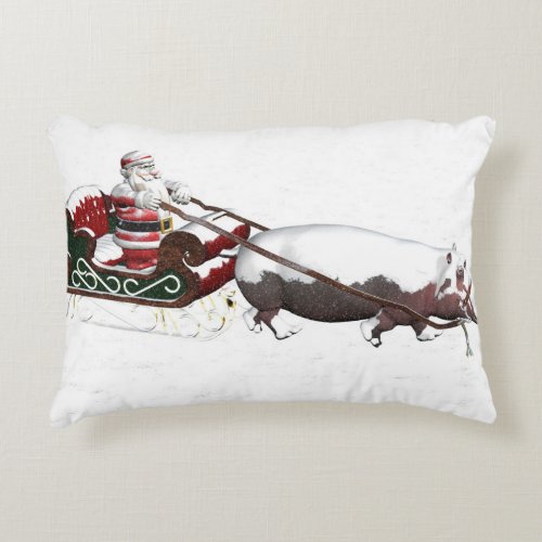 Santa Sled Pulled By Hippopotamus Decorative Pillow