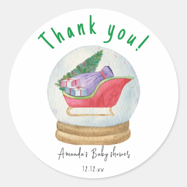 Santa sled - thank you baby shower  classic round sticker (Front)