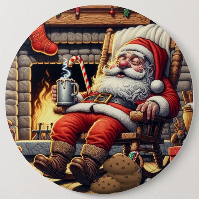 Santa sleeping Christmas Button (Front)