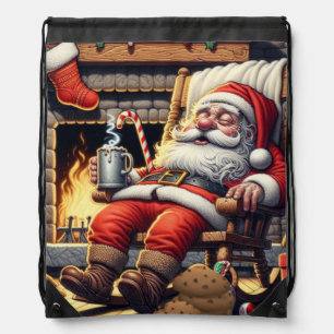 Santa sleeping Christmas Drawstring Bag