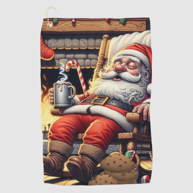 Santa sleeping Christmas Golf Towel (Front)