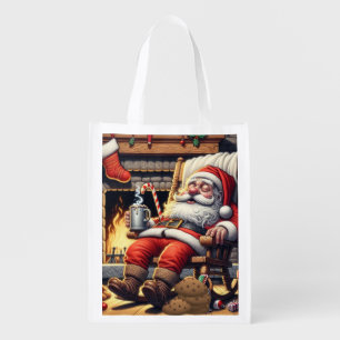 Santa sleeping Christmas Grocery Bag