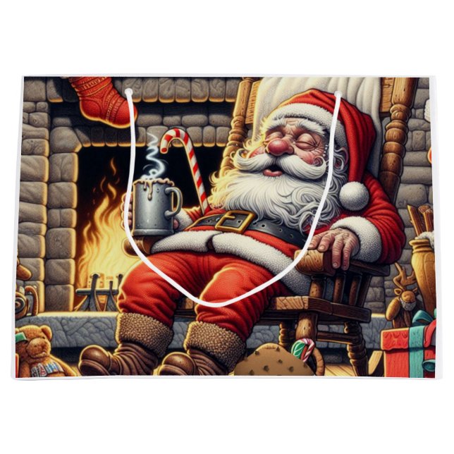 Santa sleeping Christmas Large Gift Bag (Front)