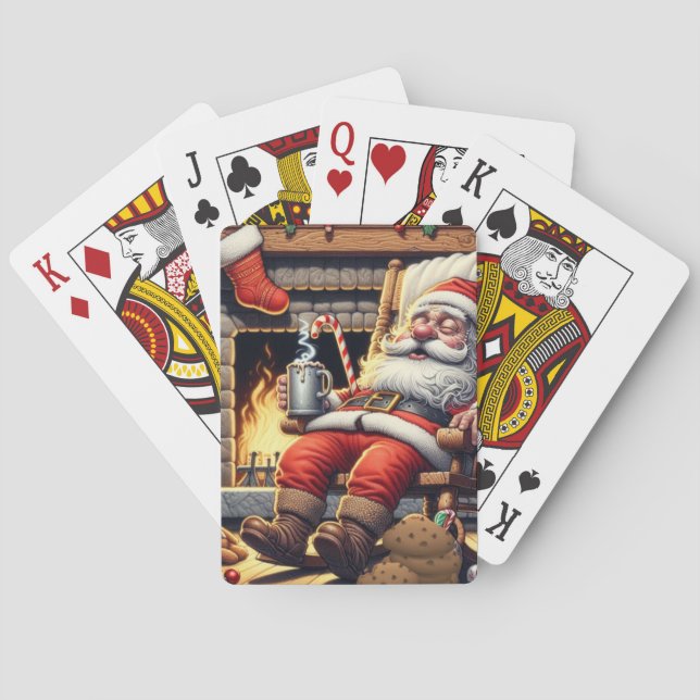 Santa sleeping Christmas Poker Cards (Back)
