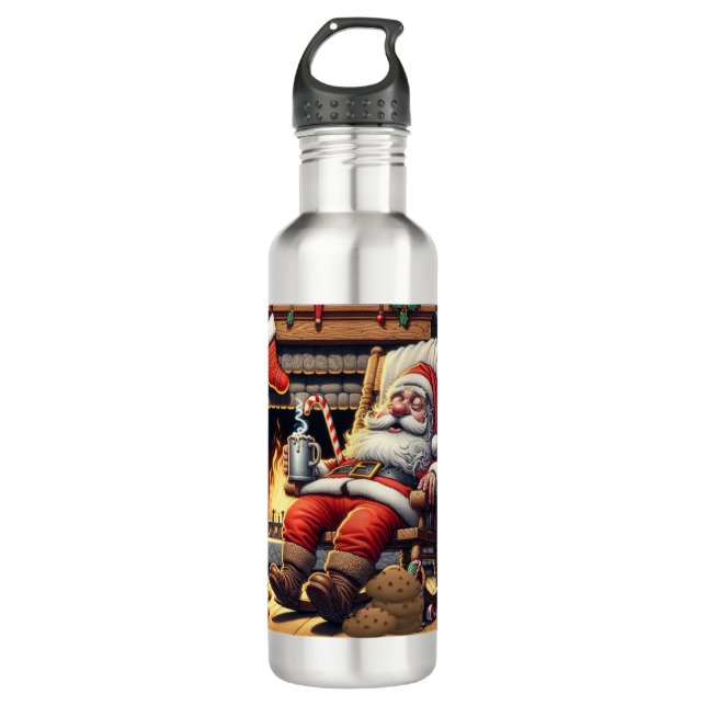 Santa sleeping Christmas Stainless Steel Water Bottle (Front)