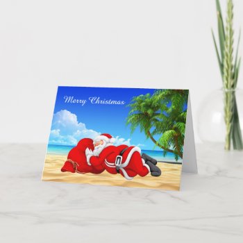 Santa Sleeping On The Beach Holiday Card by ChristmasTimeByDarla at Zazzle