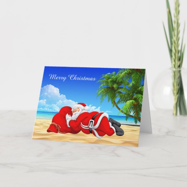 santa sleeping on the beach holiday card (Front)