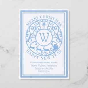 Santa Sleigh #2 Lacy Filigree Christmas Holiday Letterpress Photo Cards