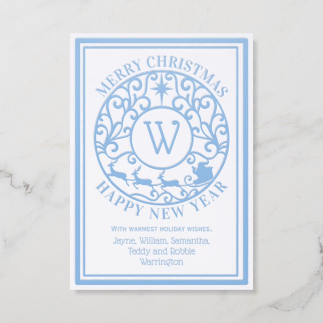 Santa Sleigh #2 Lacy Filigree Christmas Holiday Letterpress Photo Cards (Front)