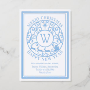 Santa Sleigh #2 Lacy Filigree Christmas Holiday Letterpress Photo Cards