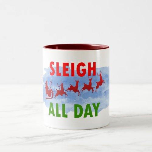 santa sleigh all day cute christmas candy Two_Tone coffee mug