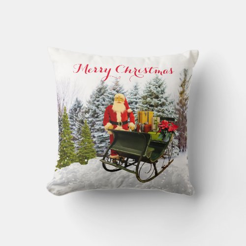 Santa Sleigh and Christmas Gifts Throw Pillow