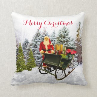 Santa Sleigh and Christmas Gifts Throw Pillow