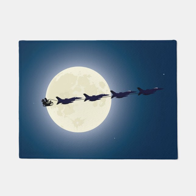 Santa, Sleigh and F-16 Jets Military Christmas Doormat (Front)