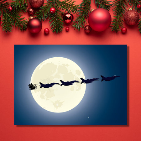 Santa, Sleigh And F-16 Jets Military Christmas Holiday Card