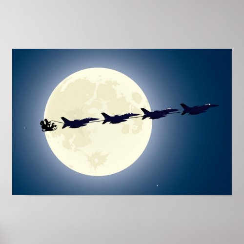 Santa, Sleigh and F-16 Jets Military Christmas Poster