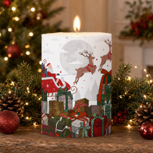Santa Sleigh and Reindeer Christmas Pillar Candle