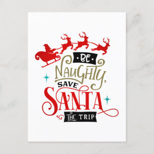 Santa Sleigh And Reindeer Funny Christmas Holiday Postcard