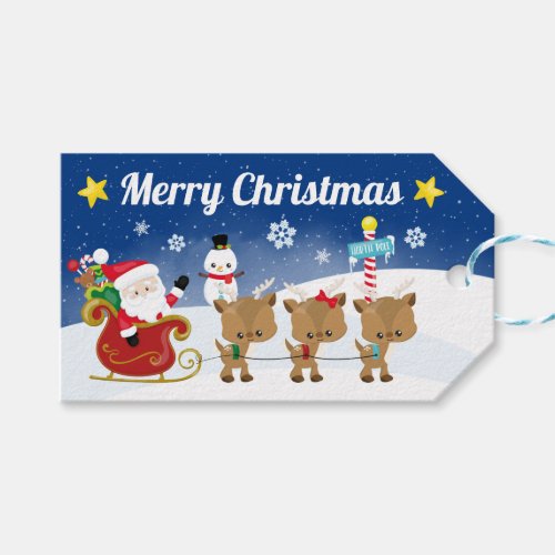 Santa Sleigh and Reindeer Night Sky Christmas Gift Gift Tags