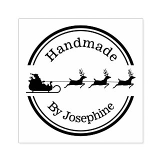 Santa Sleigh And Reindeers Christmas - Handmade -  Rubber Stamp