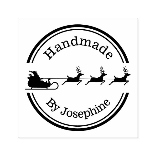 Santa Sleigh And Reindeers Christmas _ Handmade _  Rubber Stamp