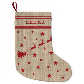 Santa Sleigh And Reindeers &amp; Text Rustic Christmas Small Christmas Stocking