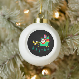Santa Sleigh Bees Christmas Gifts Pine Trees Xmas Ceramic Ball Christmas Ornament