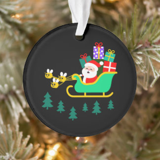 Santa Sleigh Bees Christmas Gifts Pine Trees Xmas Ornament