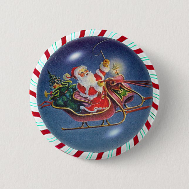 SANTA, SLEIGH & CANDY CANE WREATH BUTTON (Front)